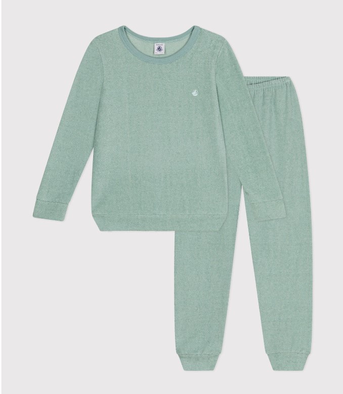 Petit Bateau / pyjama in geruwd badstof / groen