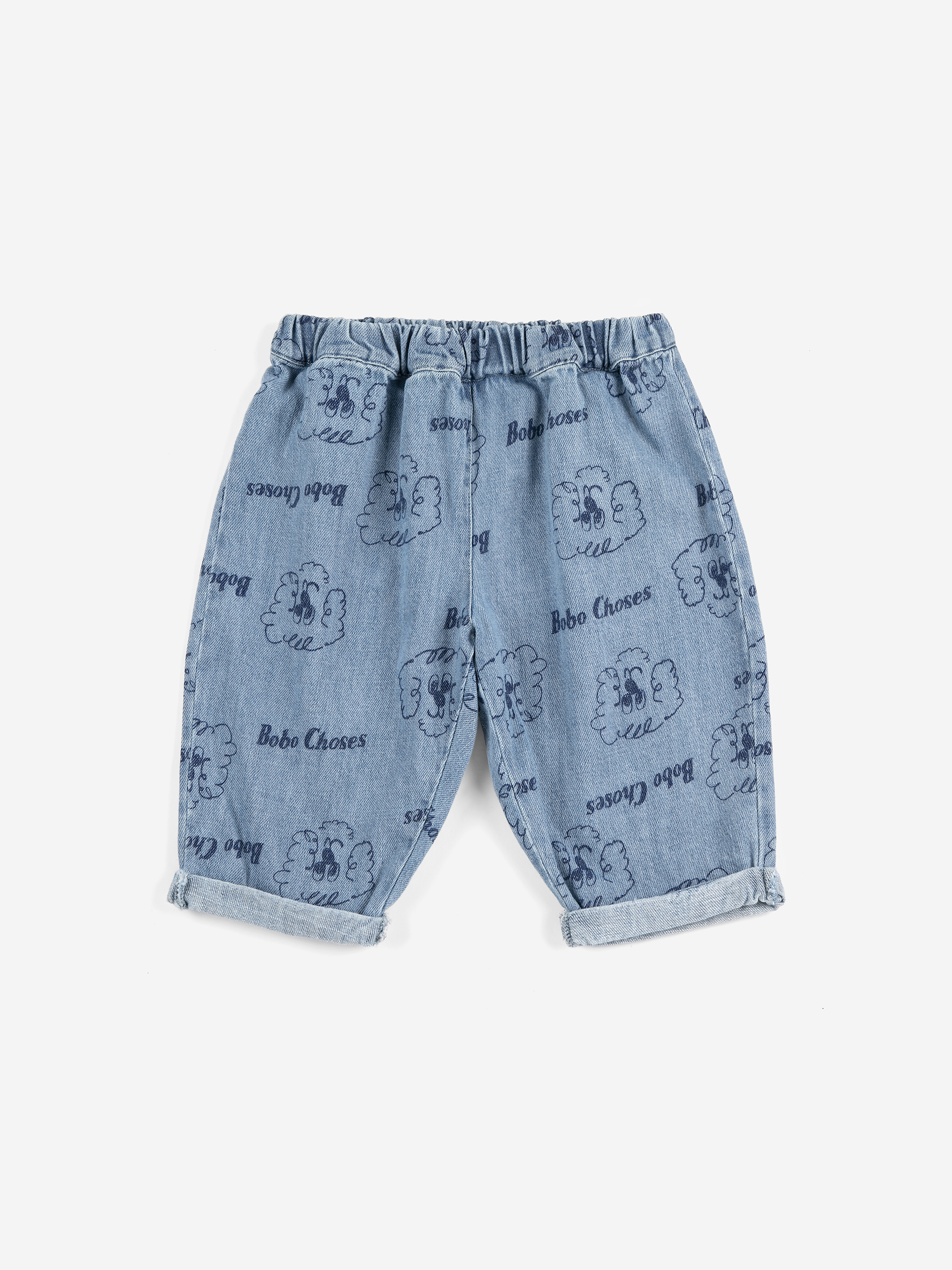 Bobo Choses Baby Broek Pickles The Dog All Over Print Denim Prussian Blue