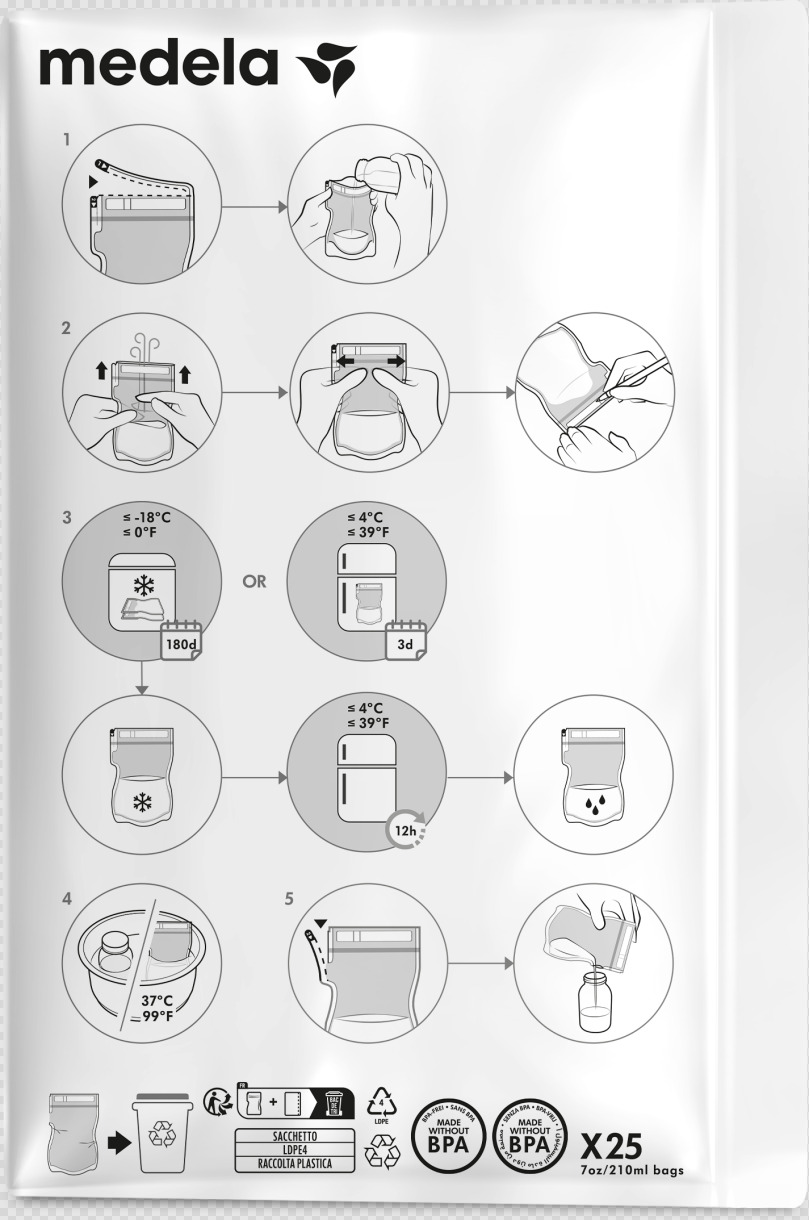 Medela Bewaarzakjes Moedermelk met Schenktuit 210 ml - 25 stuks