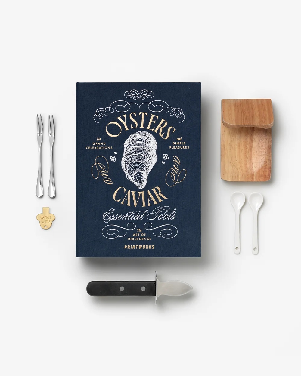 Printworks The Essentials - Oyster & Caviar Tools - Oestermes & Vorkjes + Kaviaarlepels & Opener voor Blikken
