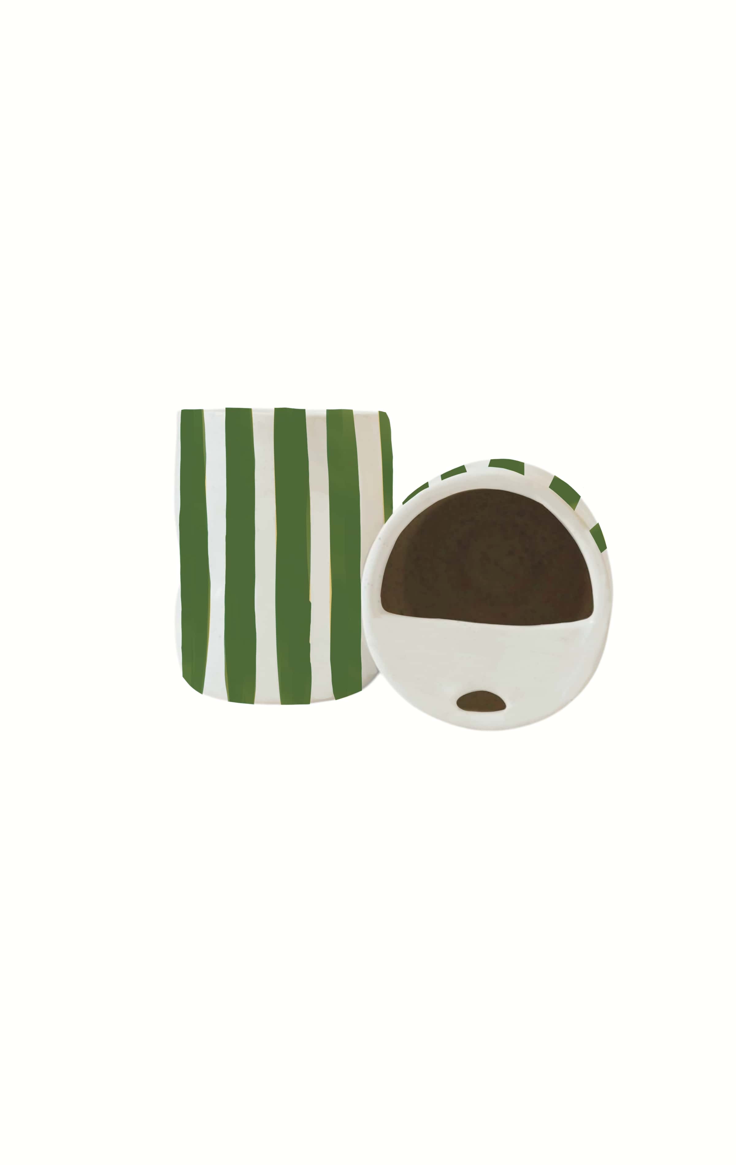 Val Pottery Coffee On The Go 7x8 cm - Dark Green Stripes - Handgemaakt Keramiek