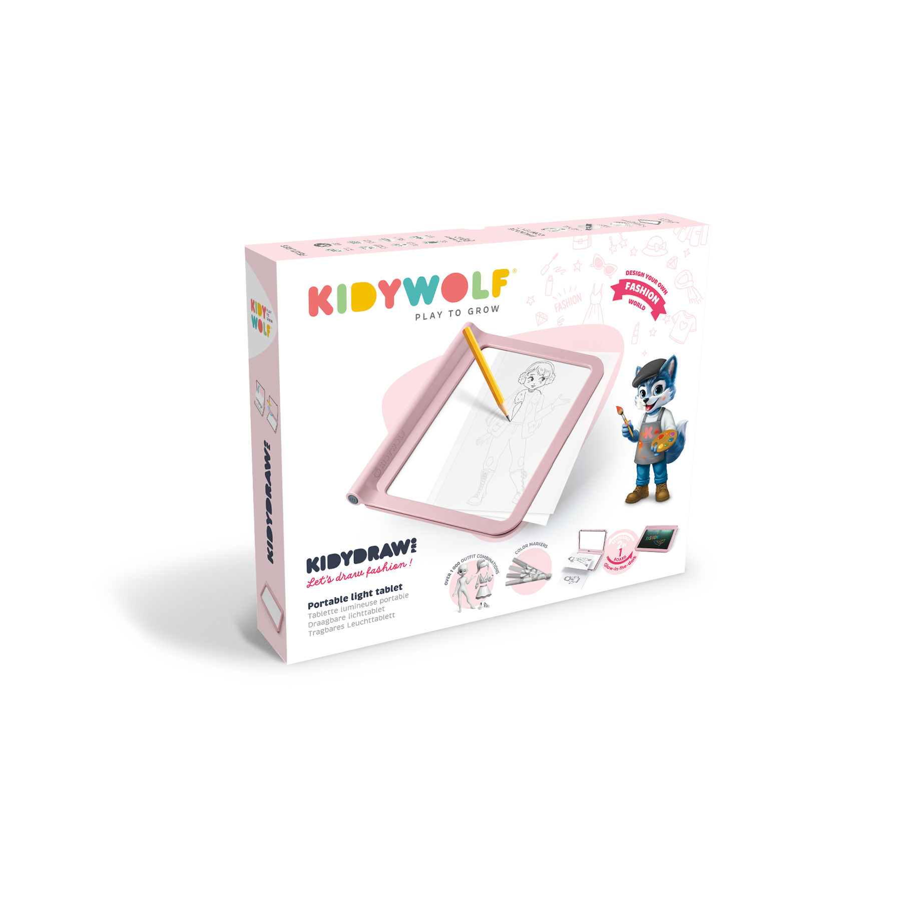 Kidydraw Schrijf en Tekentablet met LED Oplaadbaar, Pink Fashion