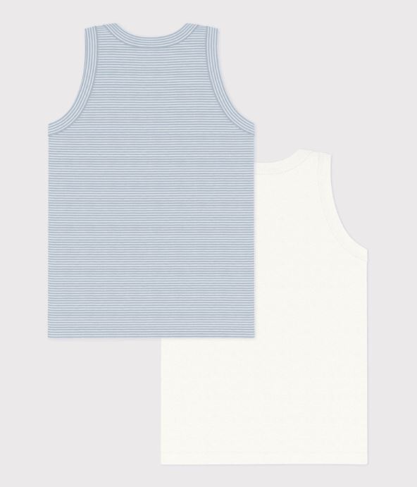 Petit Bateau Hemdje Gestreept Blauw-Wit - 2 stuks