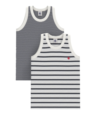 Petit Bateau Hemd Zm Jongens Iconics Streep Wit-Zwart 2 stuks