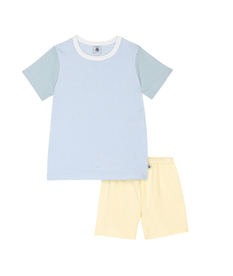 Petit Bateau Pyjama Kort T-shirt + Broek Blauw-Geel