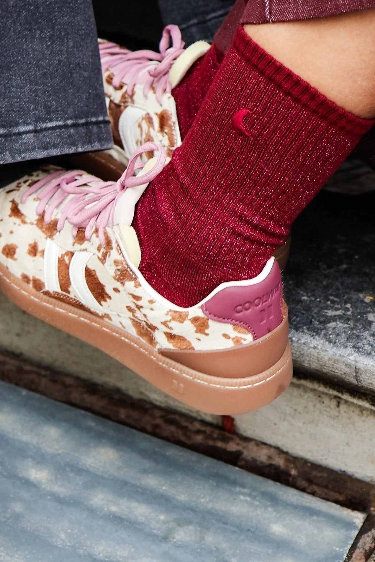 Elle and Rapha Kids Sokken Burgundy Moon Glitter - maat 35-39