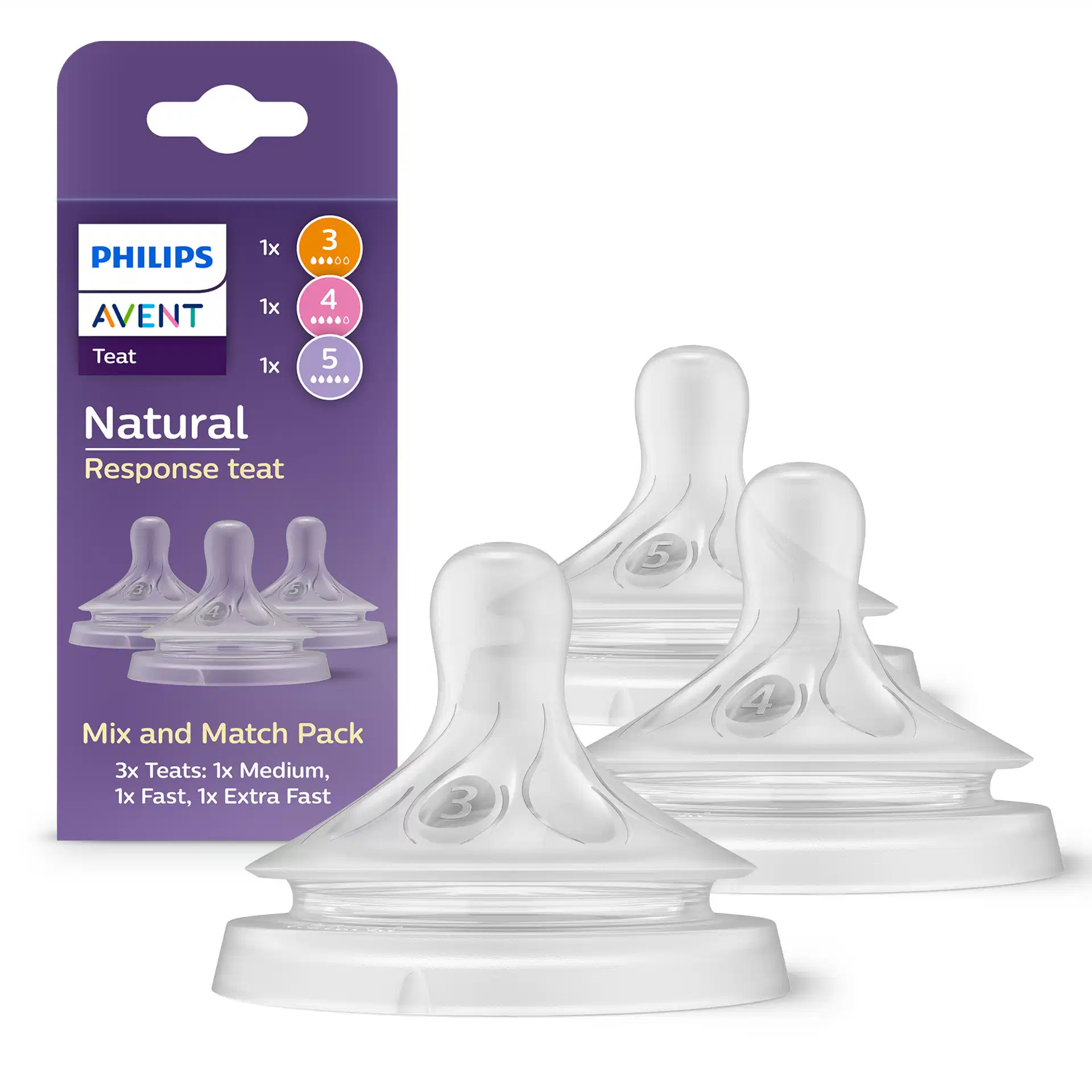 Philips Avent Zuigfles Natural Response 3.0 Airfree - 125 ml + Multi Pack Zuigspenen 3 stuks maat 3-4-5