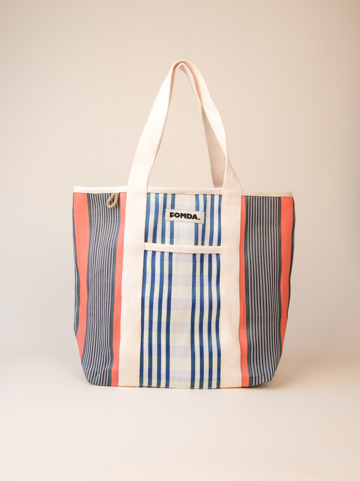 Fonda Tas Shopper Gestreept Oranje-Grijs-Blauw-Wit 11x40x43 cm
