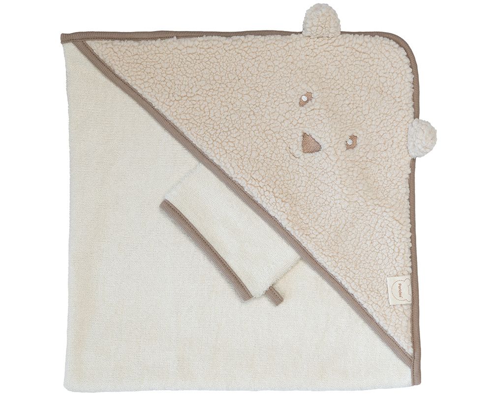 Pericles Badcape met Washandje Bear Creme