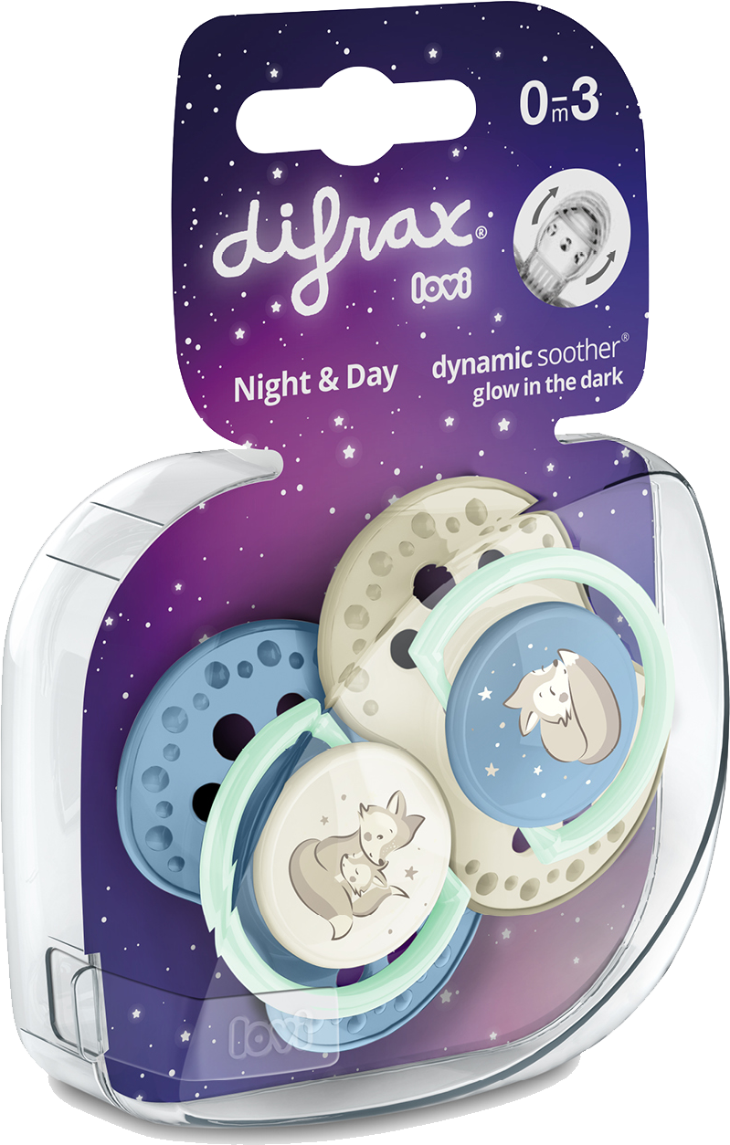 Difrax Fopspeen Dynamic Day&Night +18 m Blauw-Wit - 2 stuks