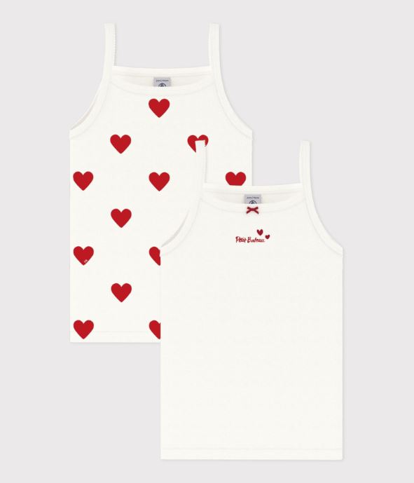 Petit Bateau Hemdje Hartjes Wit-Rood - 2 stuks