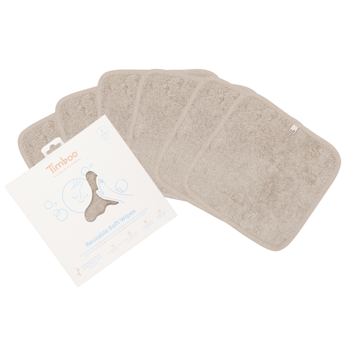 Timboo Doekjes Soft Wipes Herbruikbaar Feather Grey - 6 stuks