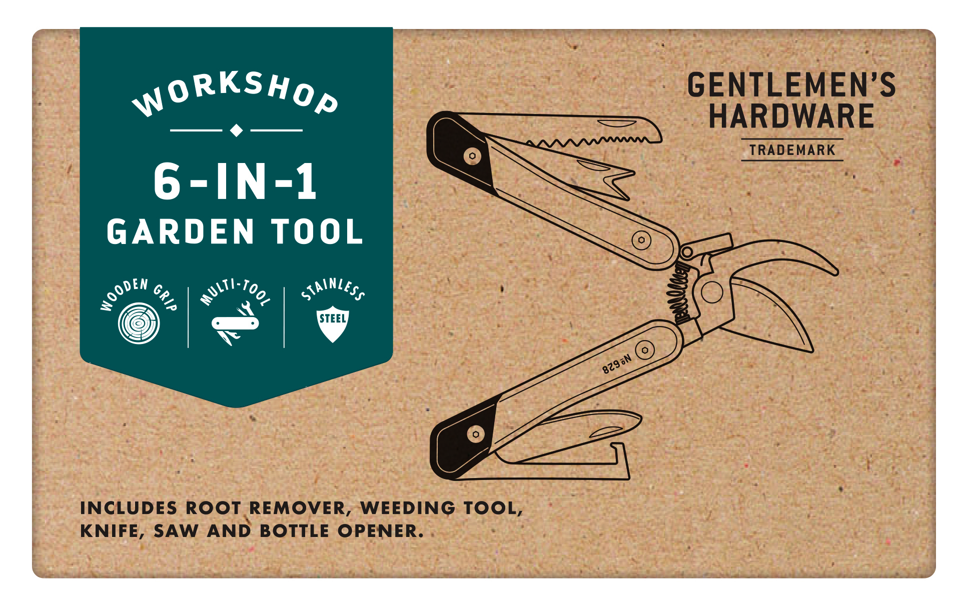 Gentlemen's Hardware Tuin Multi-Tool 6-in-1 - 10x4x2 cm