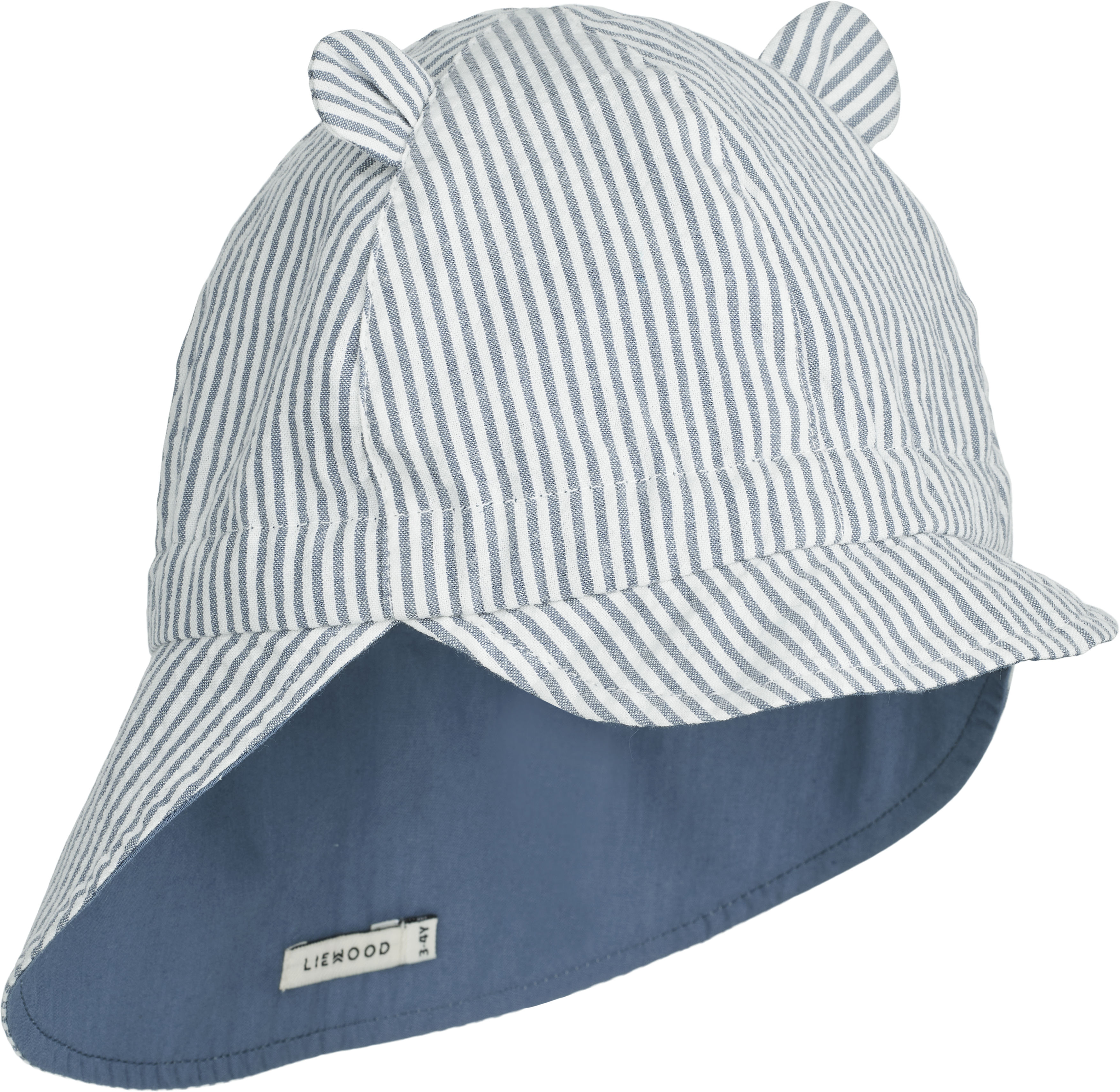 Liewood Zonnehoed Gorm Reversible Seersucker Blue Wave-Creme de la Creme 6-9 maand