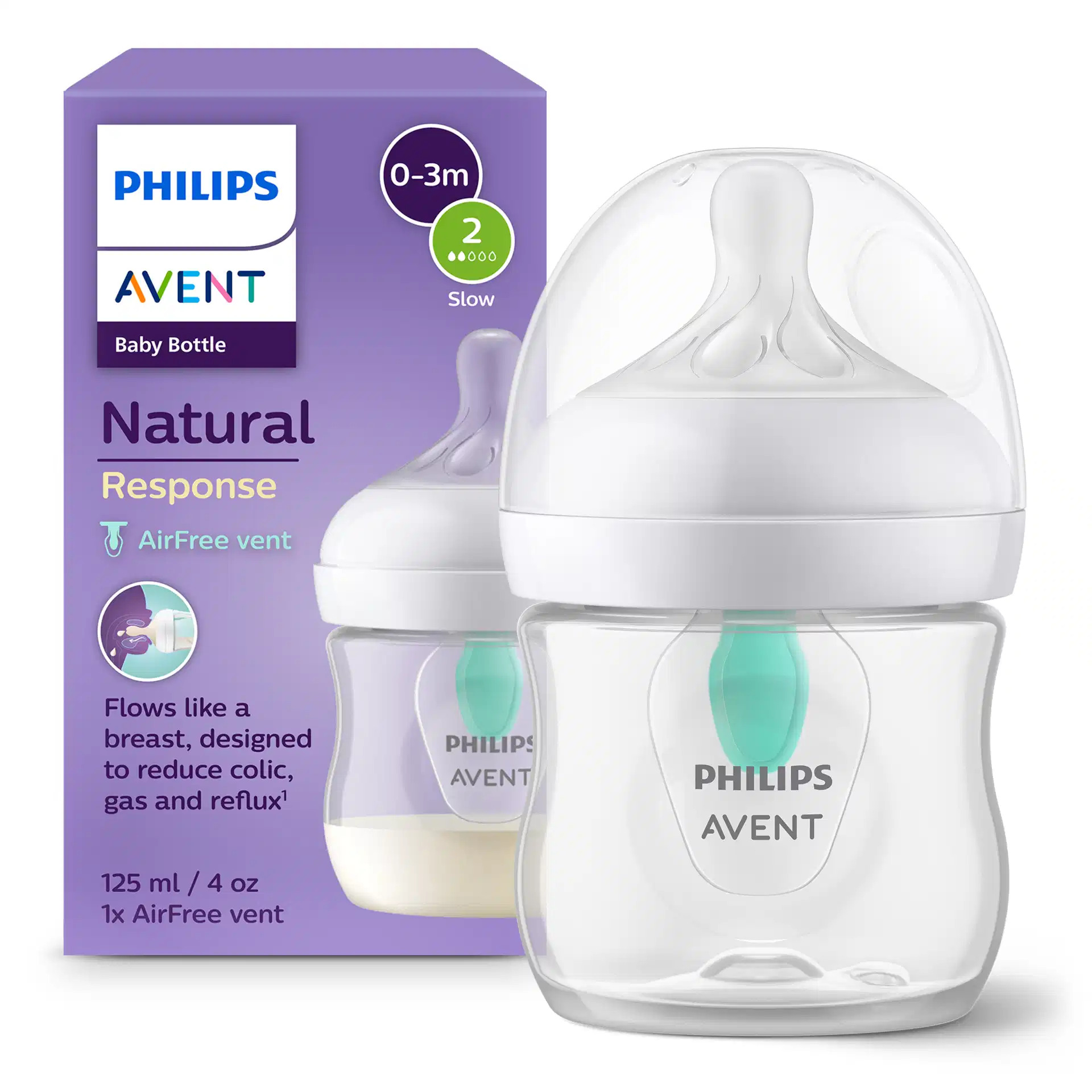 Philips Avent Zuigfles Natural Response 3.0 Airfree - 125 ml + Multi Pack Zuigspenen 3 stuks maat 3-4-5
