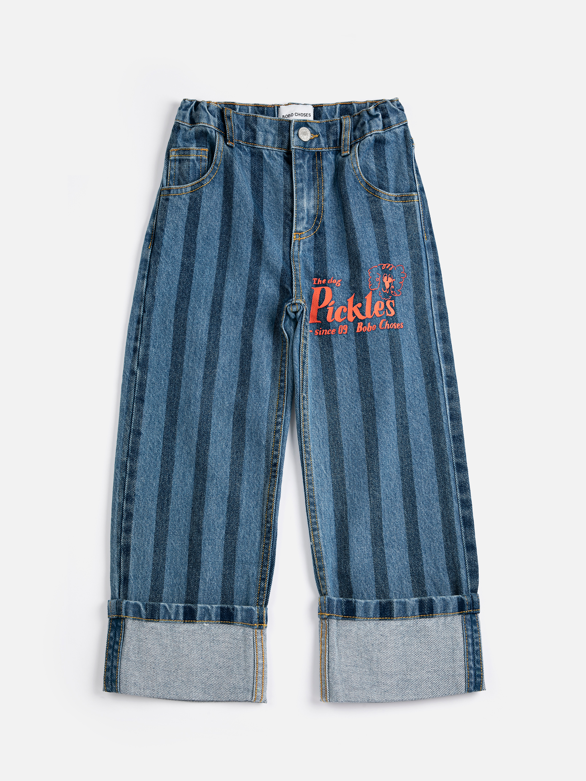 Bobo Choses Kids Broek Pickles The Dog Striped Denim Navy Blue