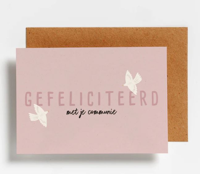Hello August Wenskaart Gefeliciteerd Met Je Communie Vogels Lilac