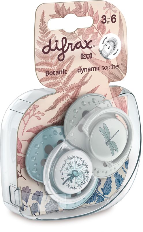 Difrax Fopspeen Dynamic Botanic Blauw-Groen 3-6 m - 2 stuks