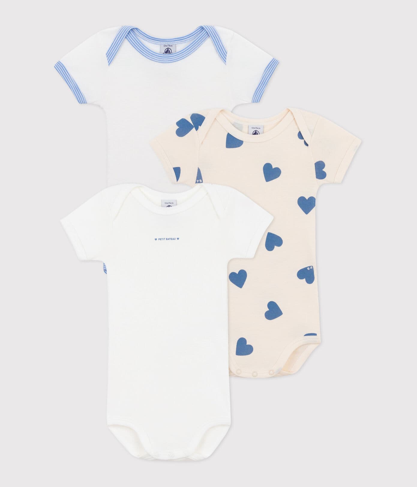 Petit Bateau Body Km Hartjes Wit-Blauw - 3 stuks