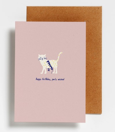 Hello August Wenskaart Happy Birthday Party Animal Cat