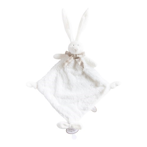 Dimpel Doudou Flore Konijn Wit - Strik Geruit 35 cm