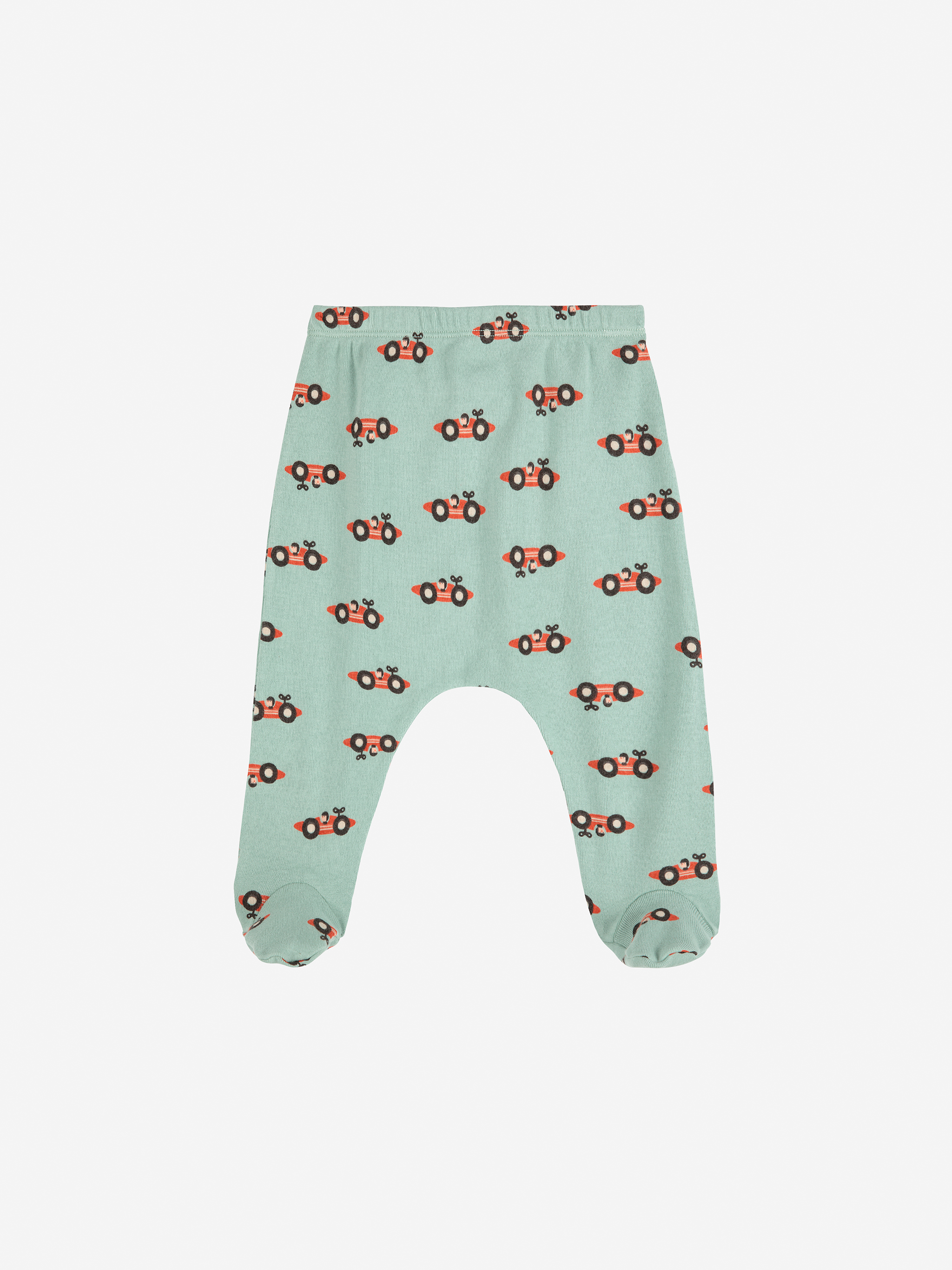 Bobo Choses Legging met Voetjes Race Car All Over Print Light Green