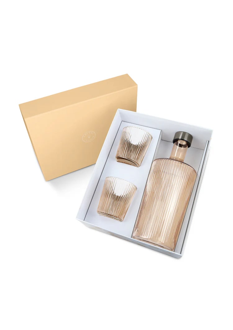 Paveau Set Ribbed Fles/Karaf Bells met 2 Glazen  - Karaf 1.25l & Glazen 180ml