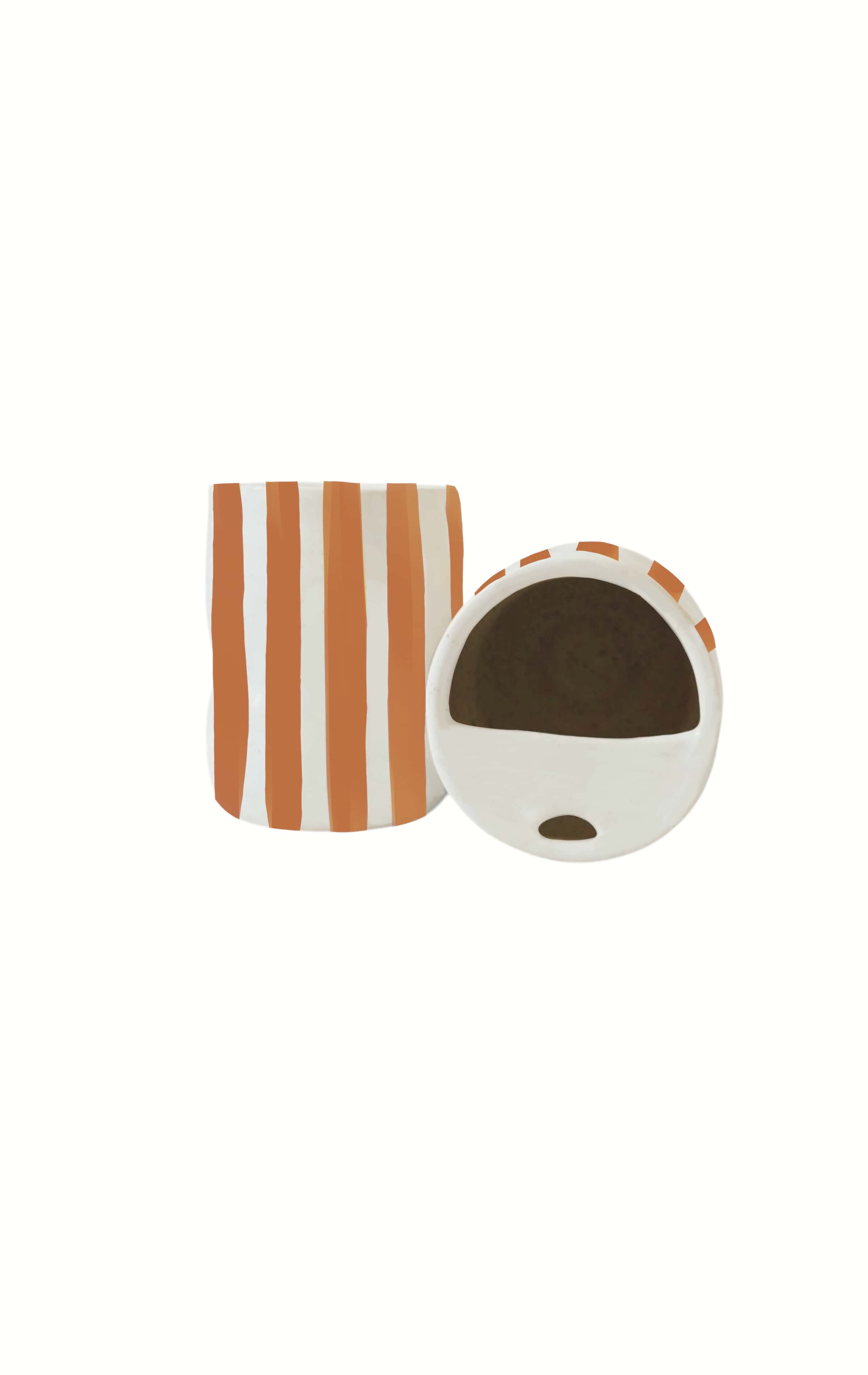 Val Pottery Coffee On The Go 7x8 cm - Orange Stripes - Handgemaakt Keramiek