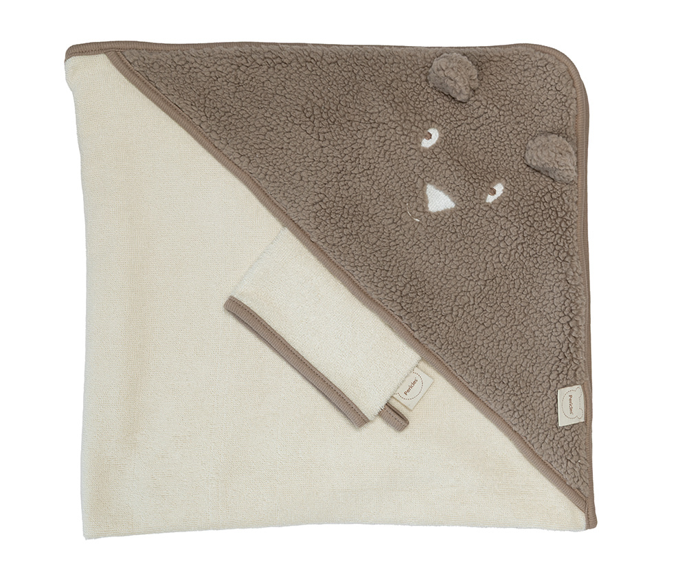 Pericles Badcape met Washandje Bear Chocolate