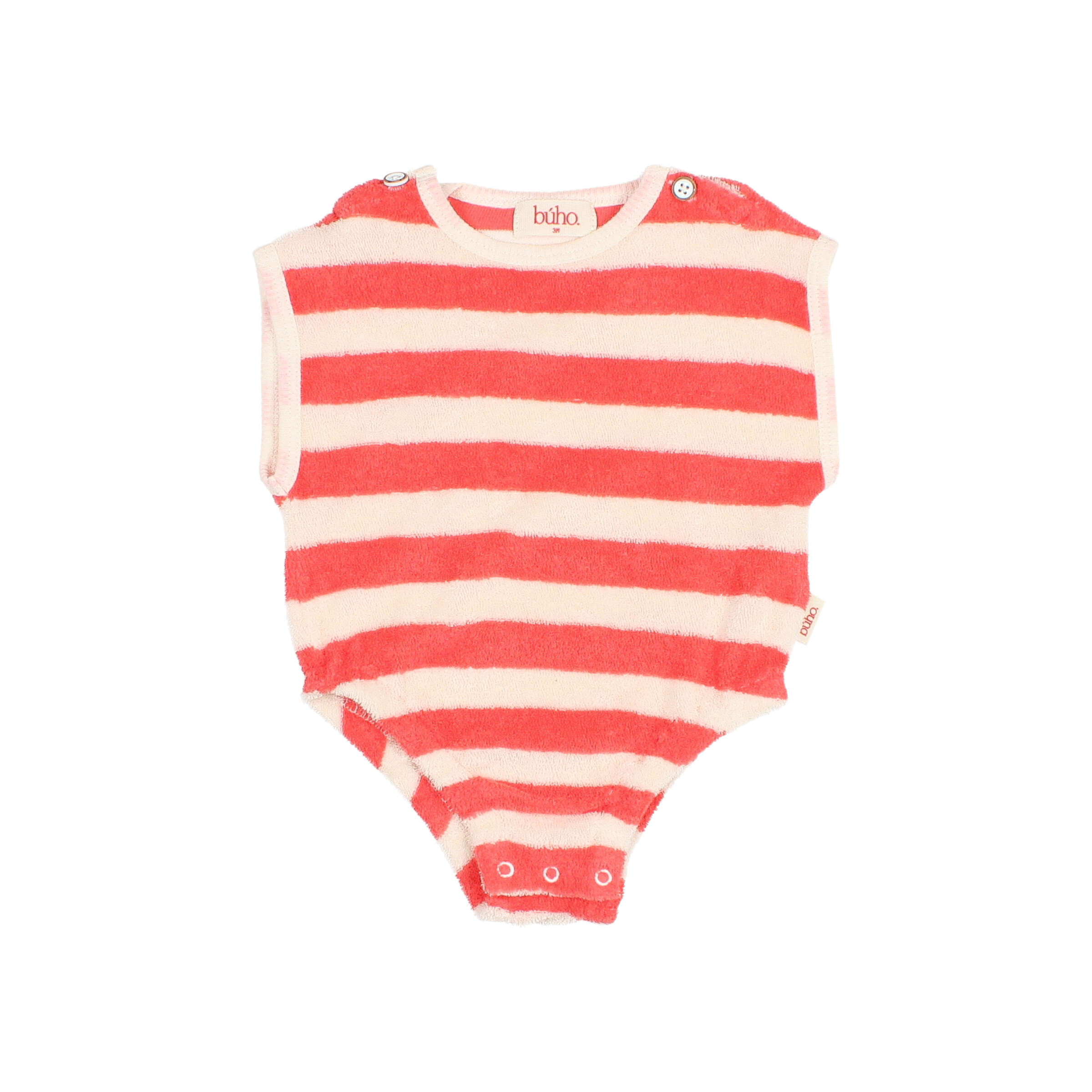 Buho Baby Romper Terry Stripes Coral