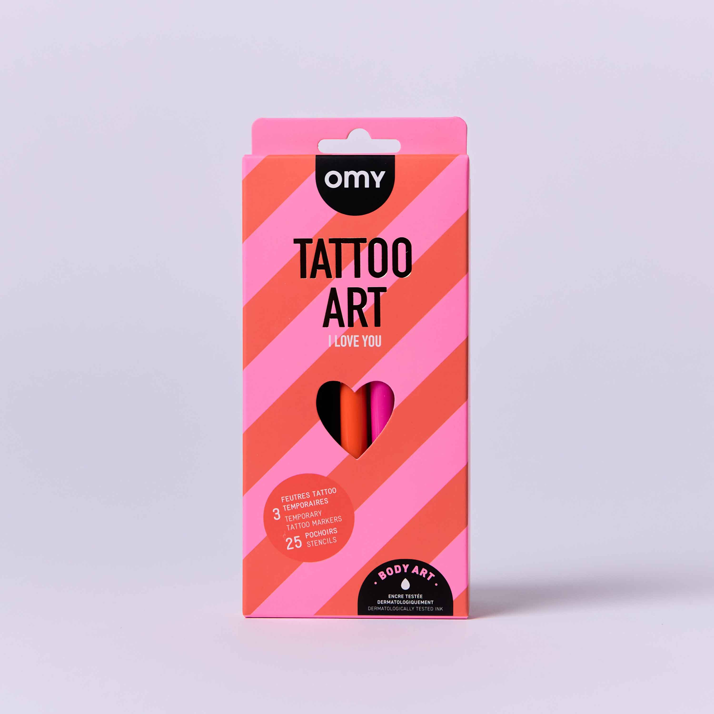 Omy Tattoo Art  I Love You -  3 Tattoo Markers - 25 Stencils - Body Art