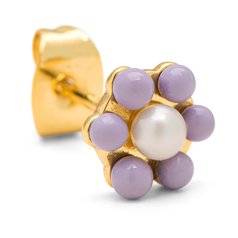 Lulu Copenhagen Oorring Purple Flower Gold