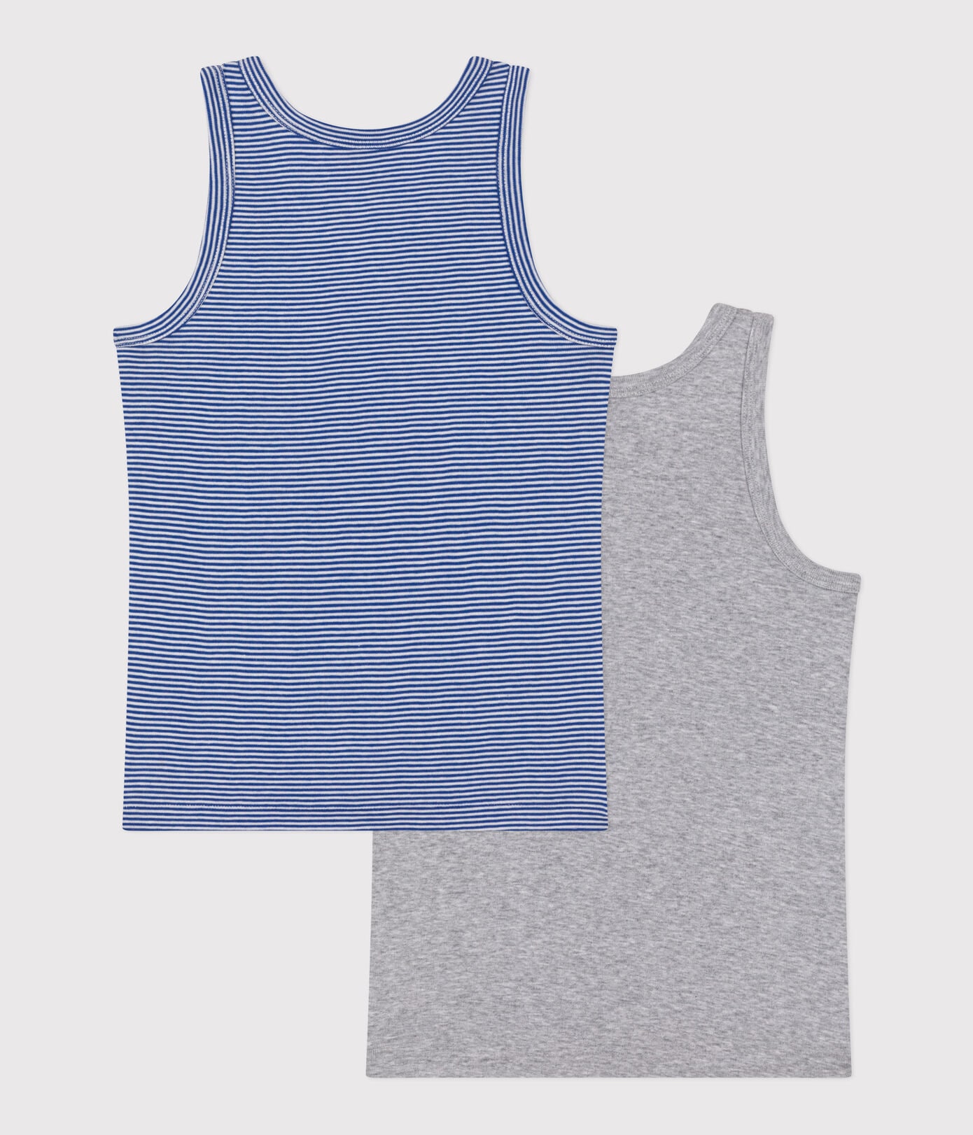 Petit Bateau Hemd Zm Gestreept Blauw-Grijs - 2 stuks