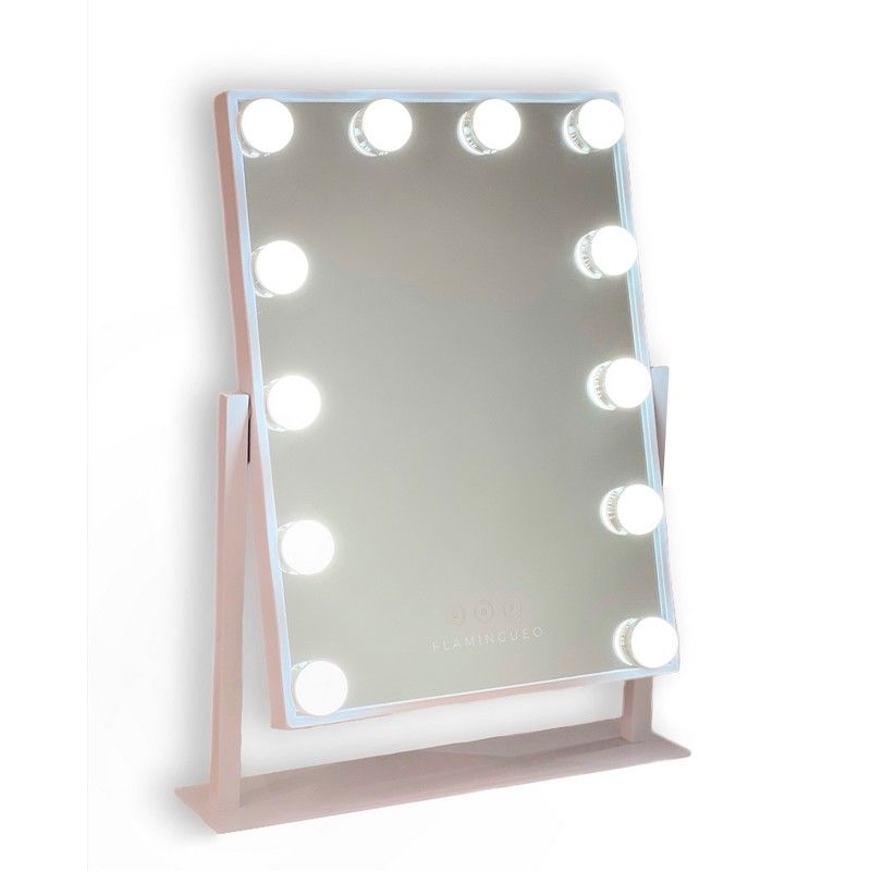 Flamingueo Spiegel Khloe met 12 Hollywood LED Lights - 30x45 cm - 3 Lichtstanden - Touch Knoppen