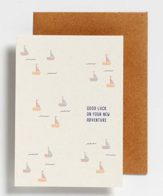 Hello August Wenskaart Good Luck On Your New Adventure