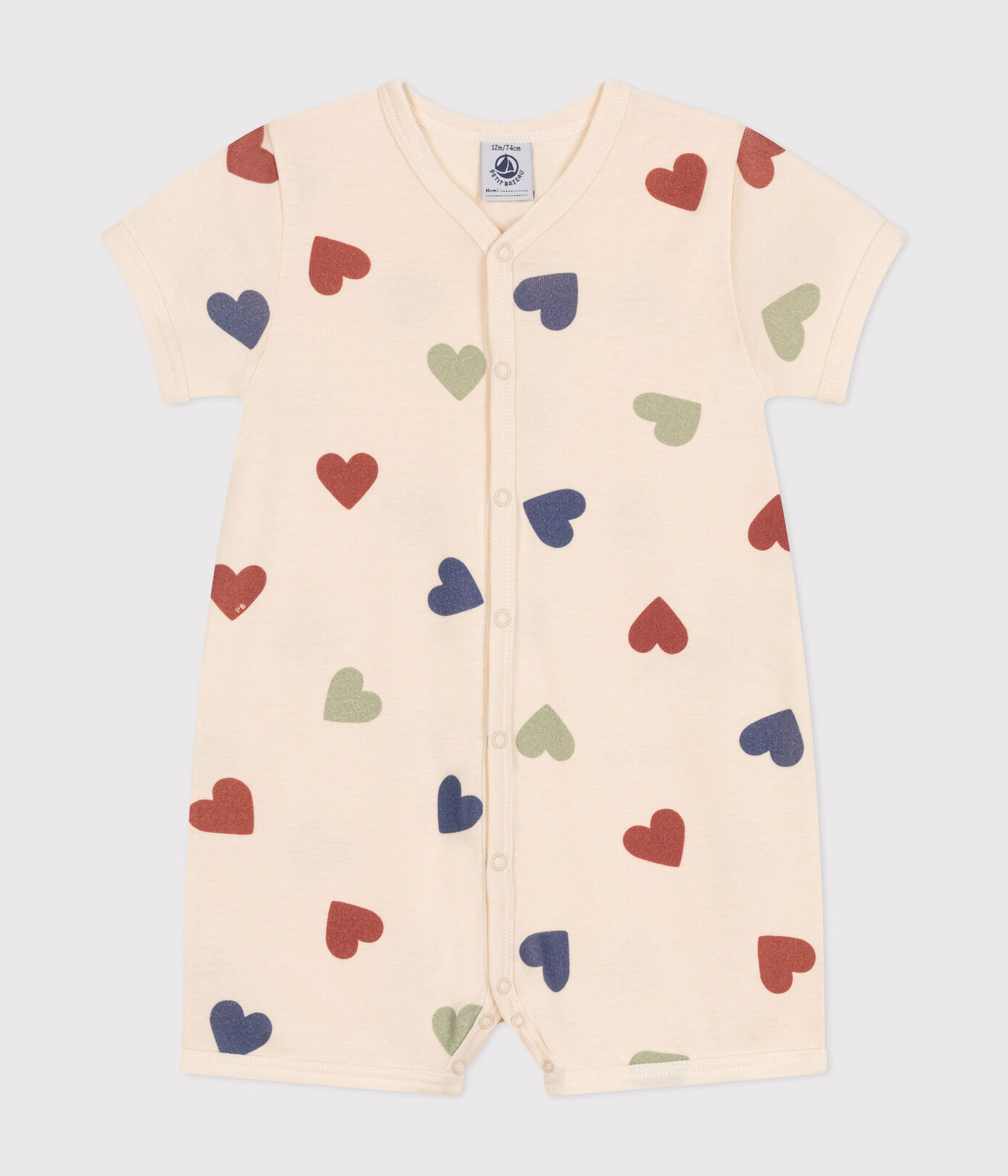 Petit Bateau / kort kruippakje in katoen / hartjes multi