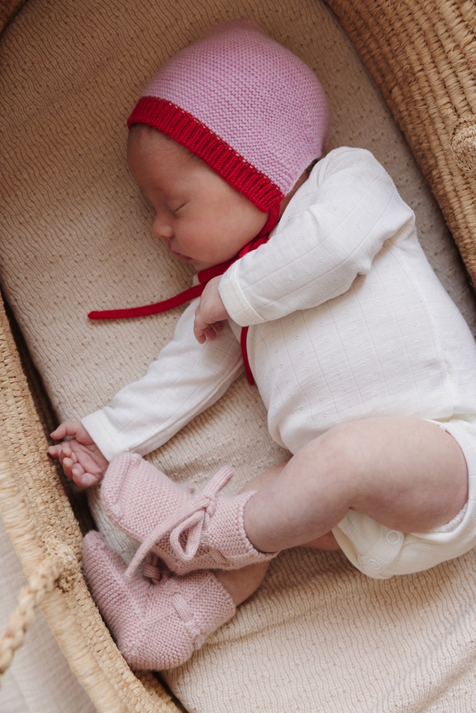 Hvid Baby Bonnet Dolly Cotton Candy Red 4-12 maand