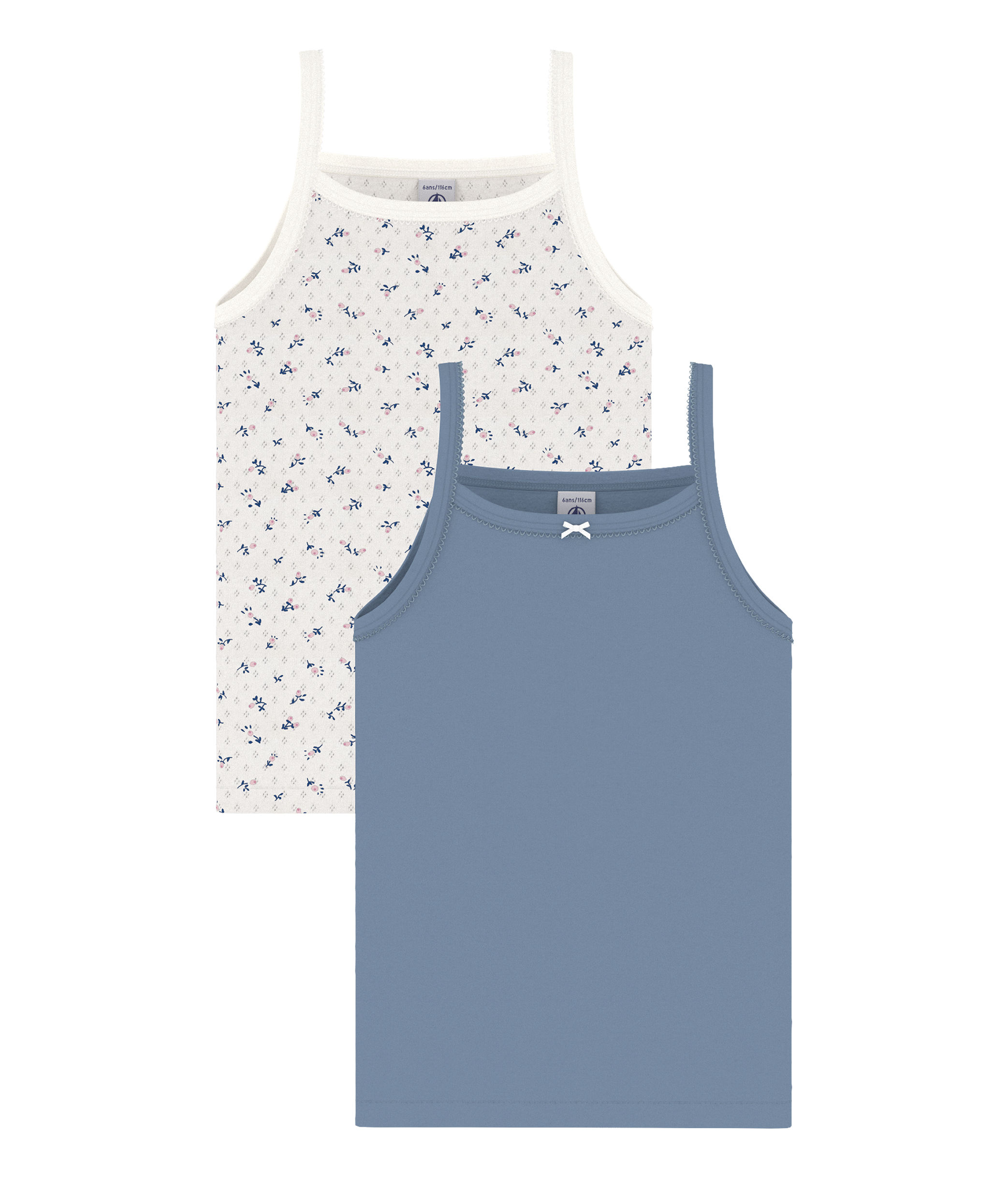 Petit Bateau Hemd Meisjes Bloem-Blauw 2 stuks