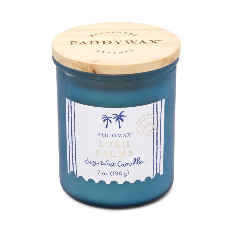 Paddywax Geurkaars Coastal Lush Palms 226g met Deksel - Sea Blue