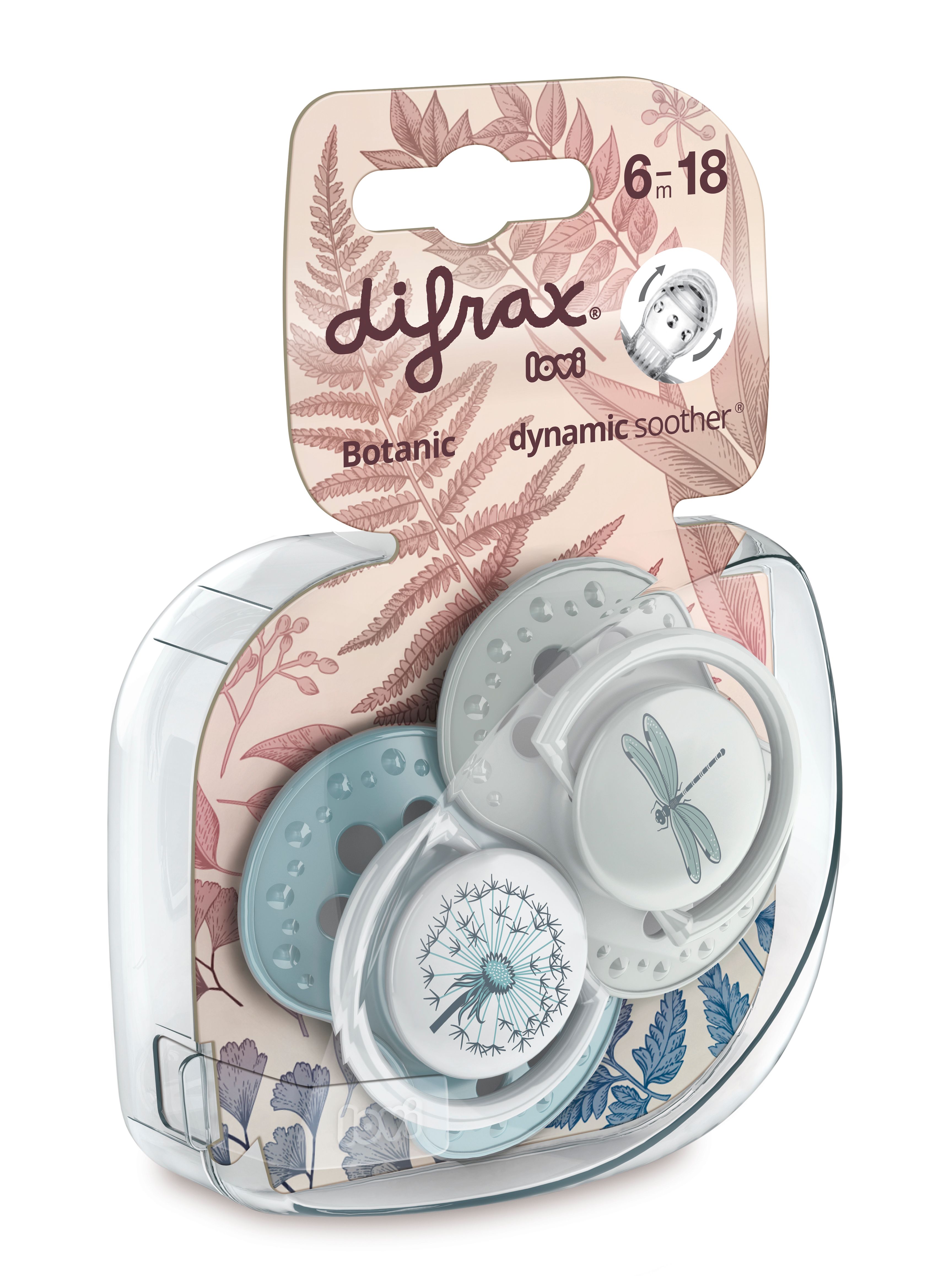 Difrax Fopspeen Dynamic Botanic Blauw-Groen 6-18 m - 2 stuks