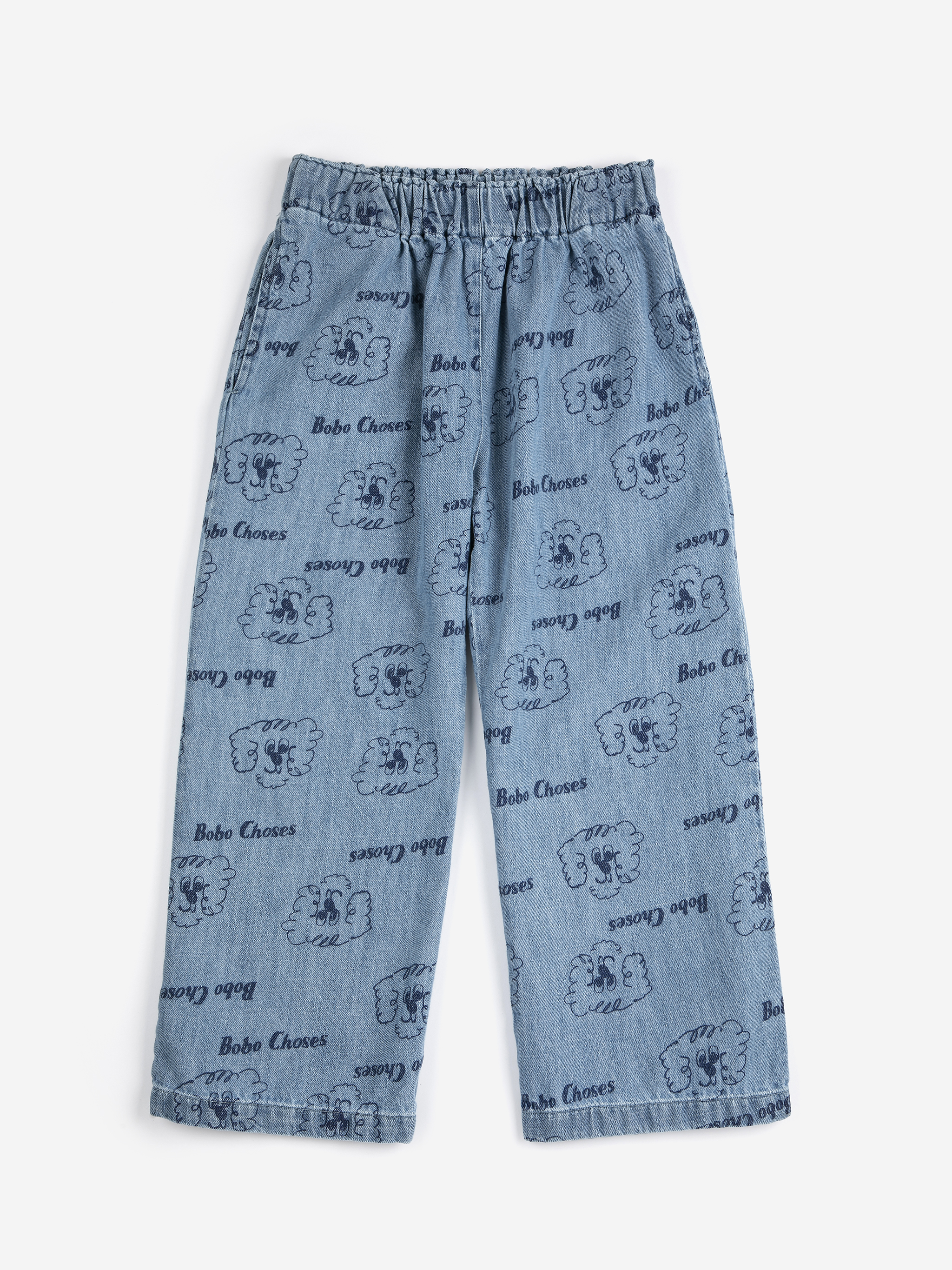 Bobo Choses Kids Broek Pickles The Dog All Over Print Light Denim Prussian Blue