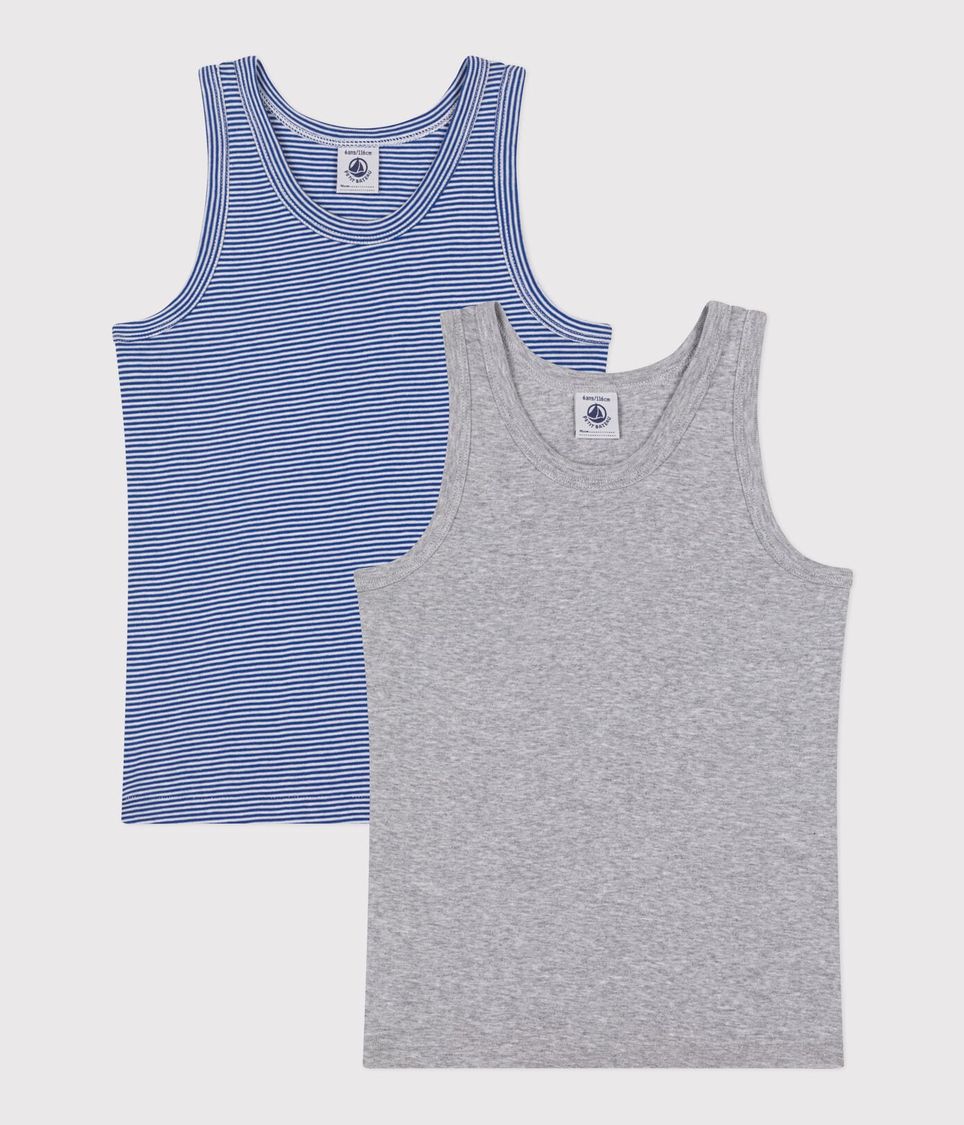 Petit Bateau Hemd Zm Gestreept Blauw-Grijs - 2 stuks