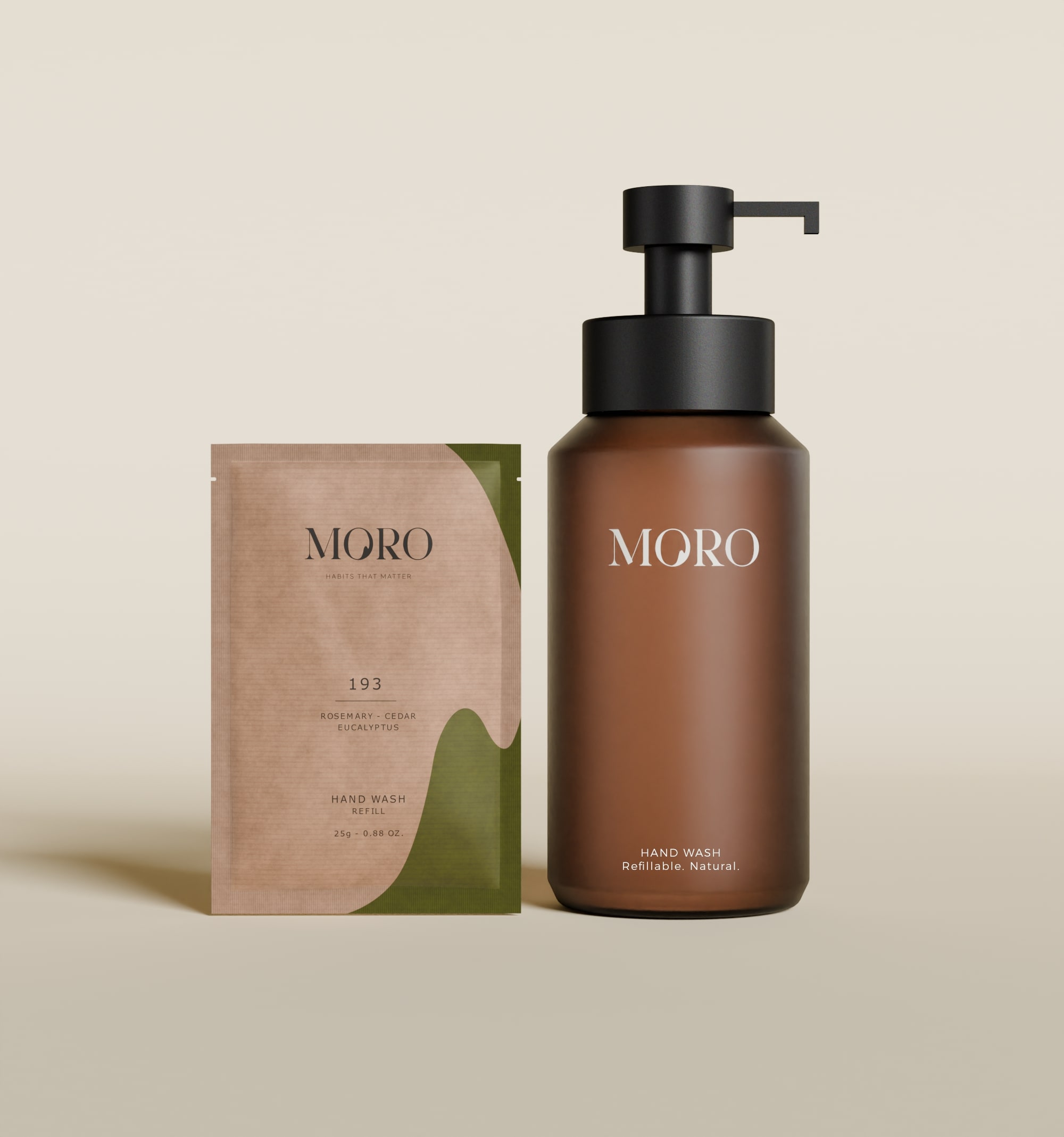 Moro Handzeep Rosemary 250ml - Bruin - Fles met 1 Navulling - Poeder tot Gel