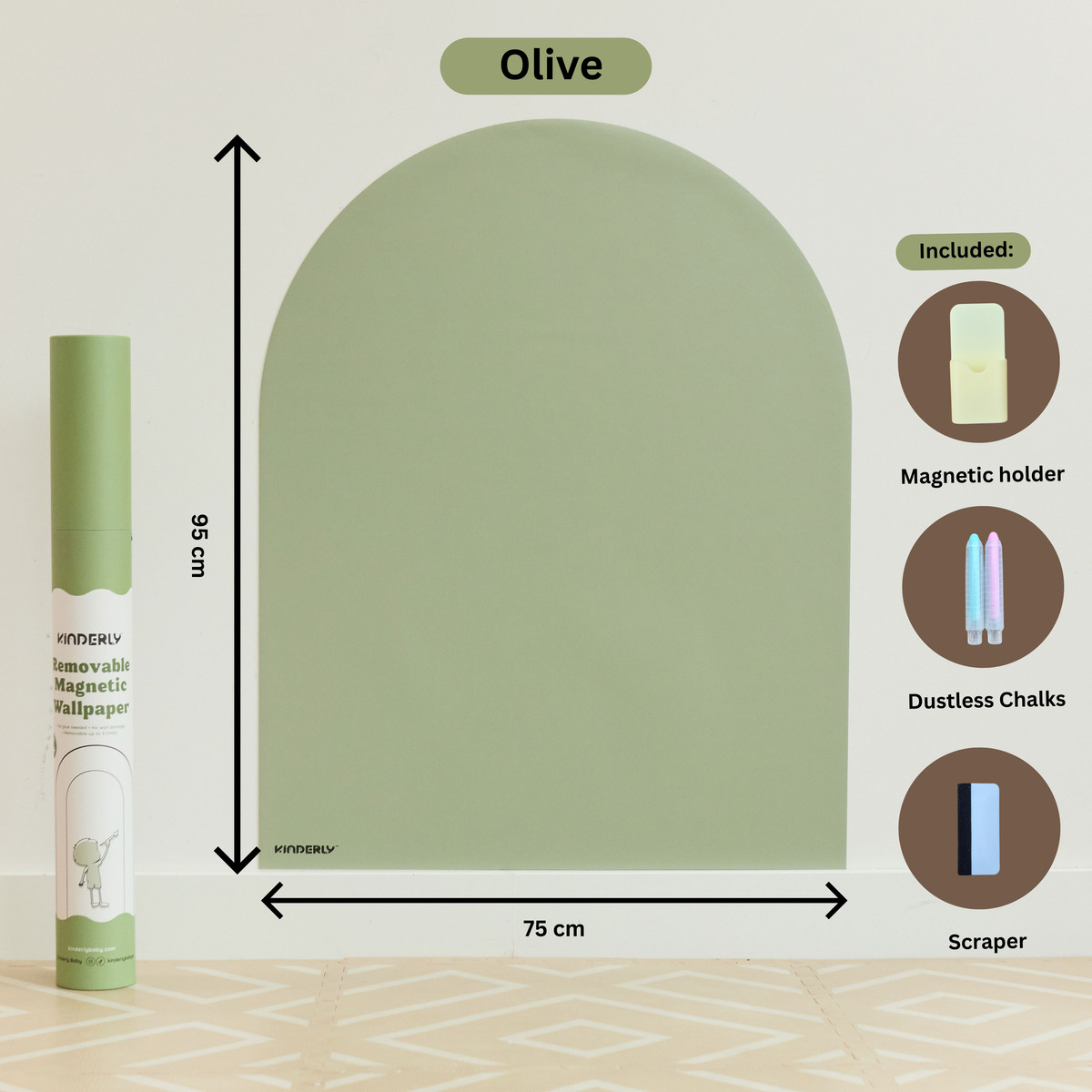 Kinderly Muurbord Magnetisch-Verplaatsbaar Olive 75x95 cm
