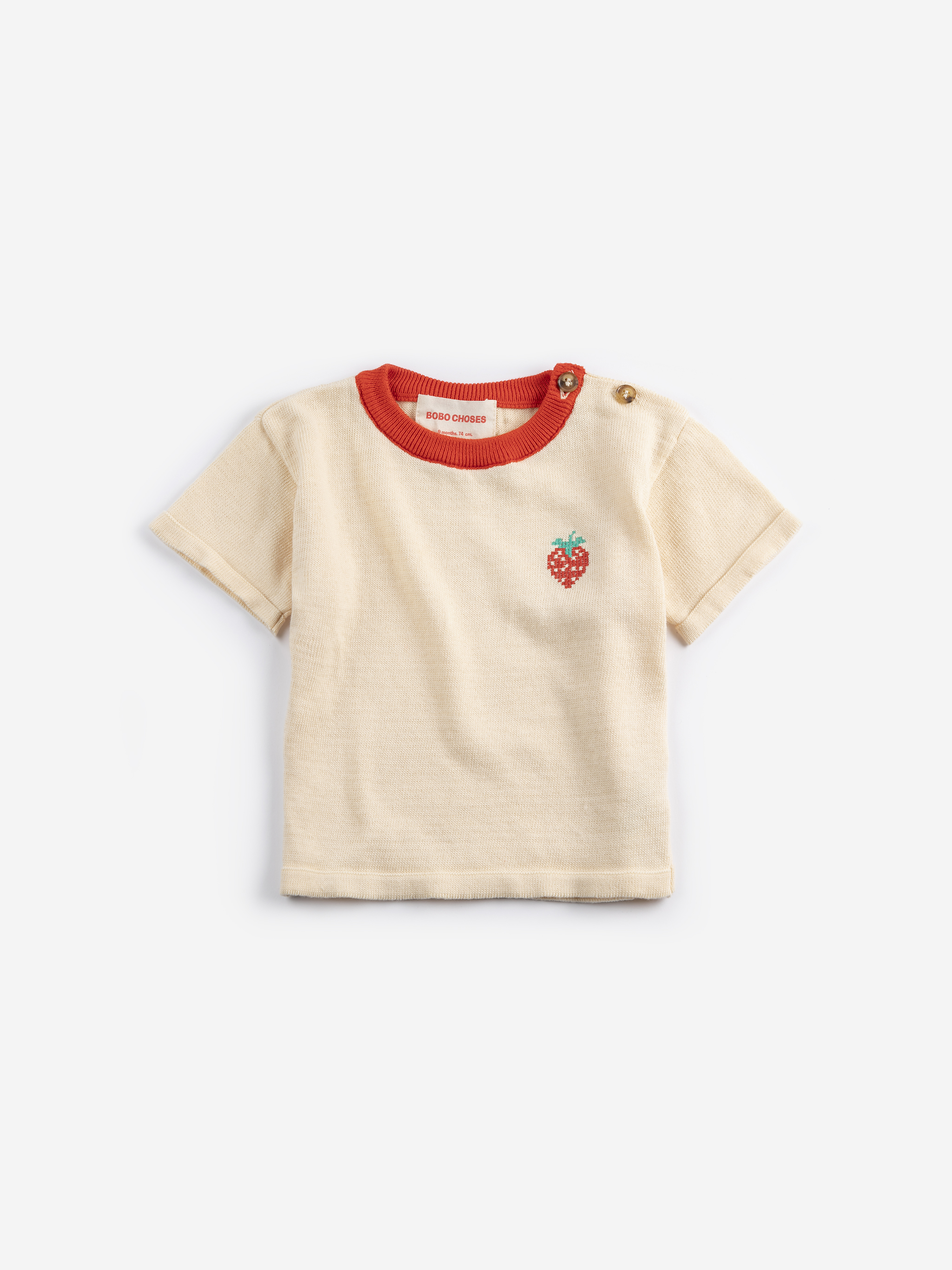 Bobo Choses Baby T-shirt Pixel Strawberry Knitted White