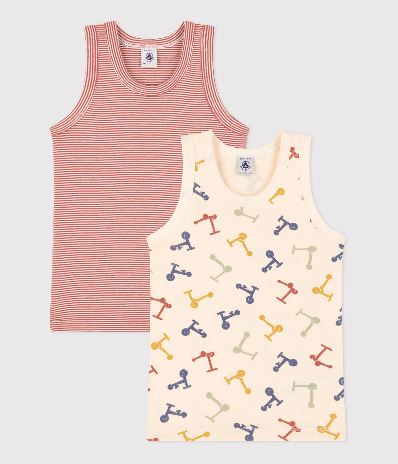 Petit Bateau / set van 2 katoenen hemdjes / streepjes & step