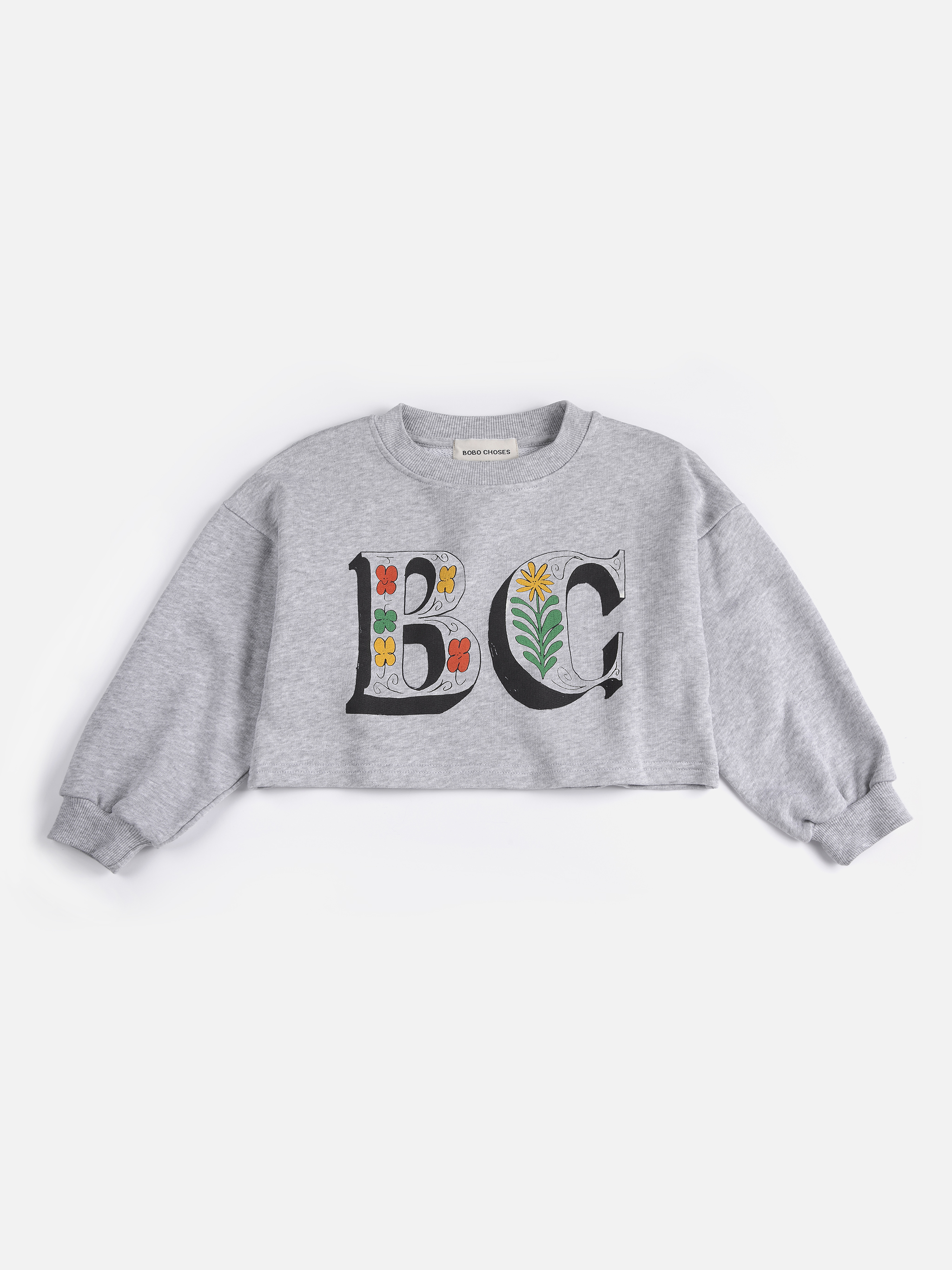 Bobo Choses Kids Sweater Cropped Spring Letters Heather Grey