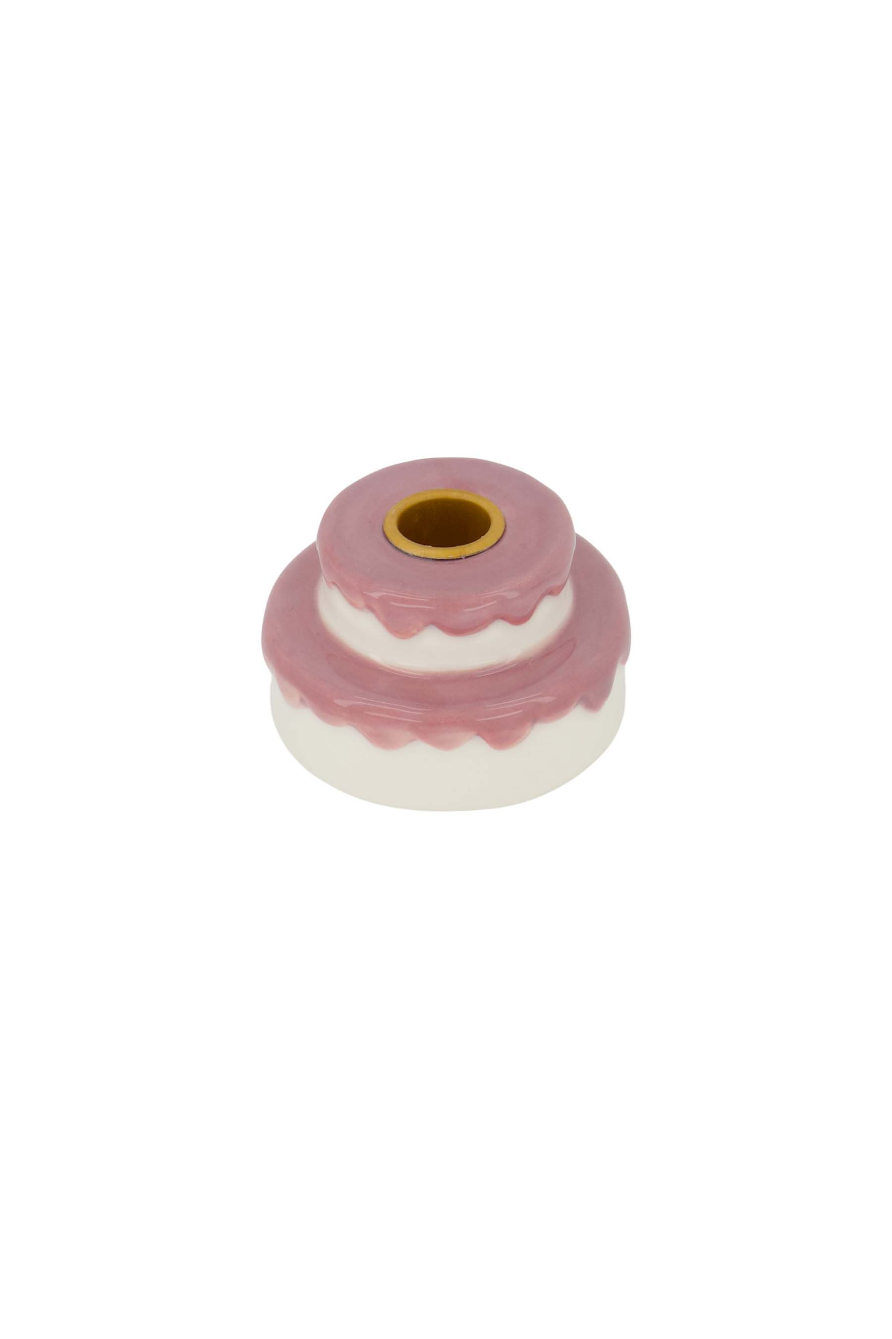 Zusss Kandelaar Keramiek Taart Wit-Roze 3x5 cm