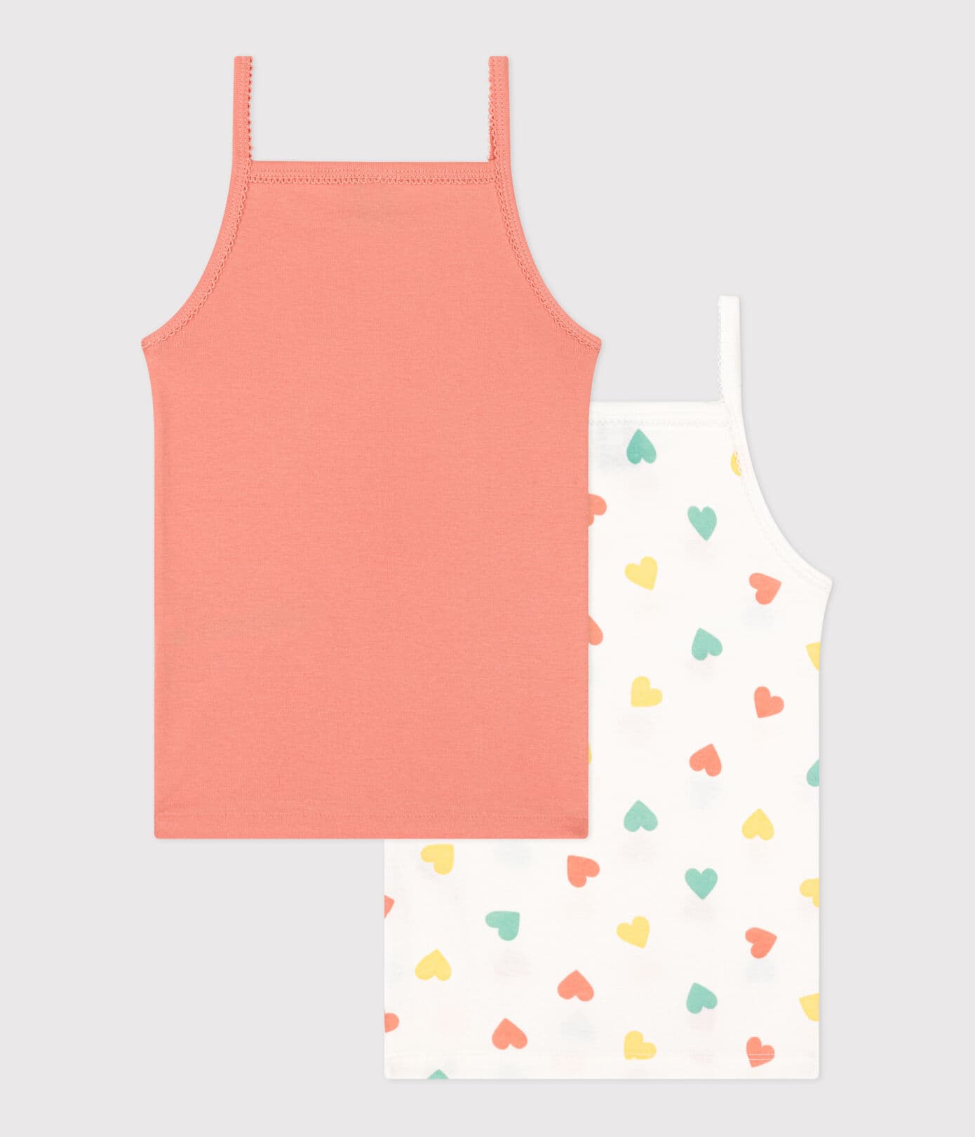 Petit Bateau Hemd Zm Hartjes Wit-Multicolor-Roze - 2 stuks