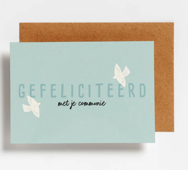 Hello August Wenskaart Gefeliciteerd Met Je Communie Vogels Blauw